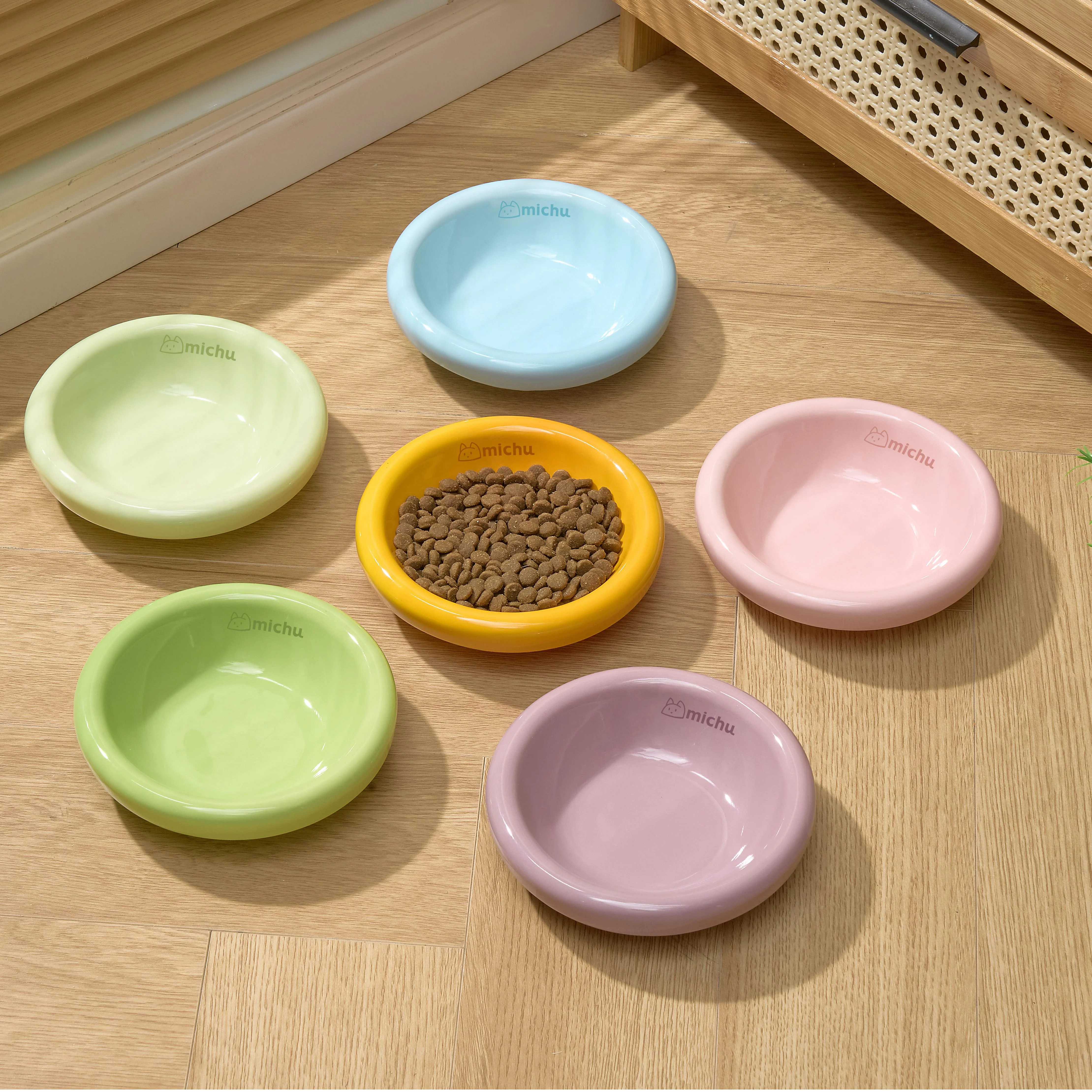Michu Marshmallow Ceramic Cat Bowl – Anti-Whisker Fatigue Wide Shallow Design| Premium Cat Food Bowl
