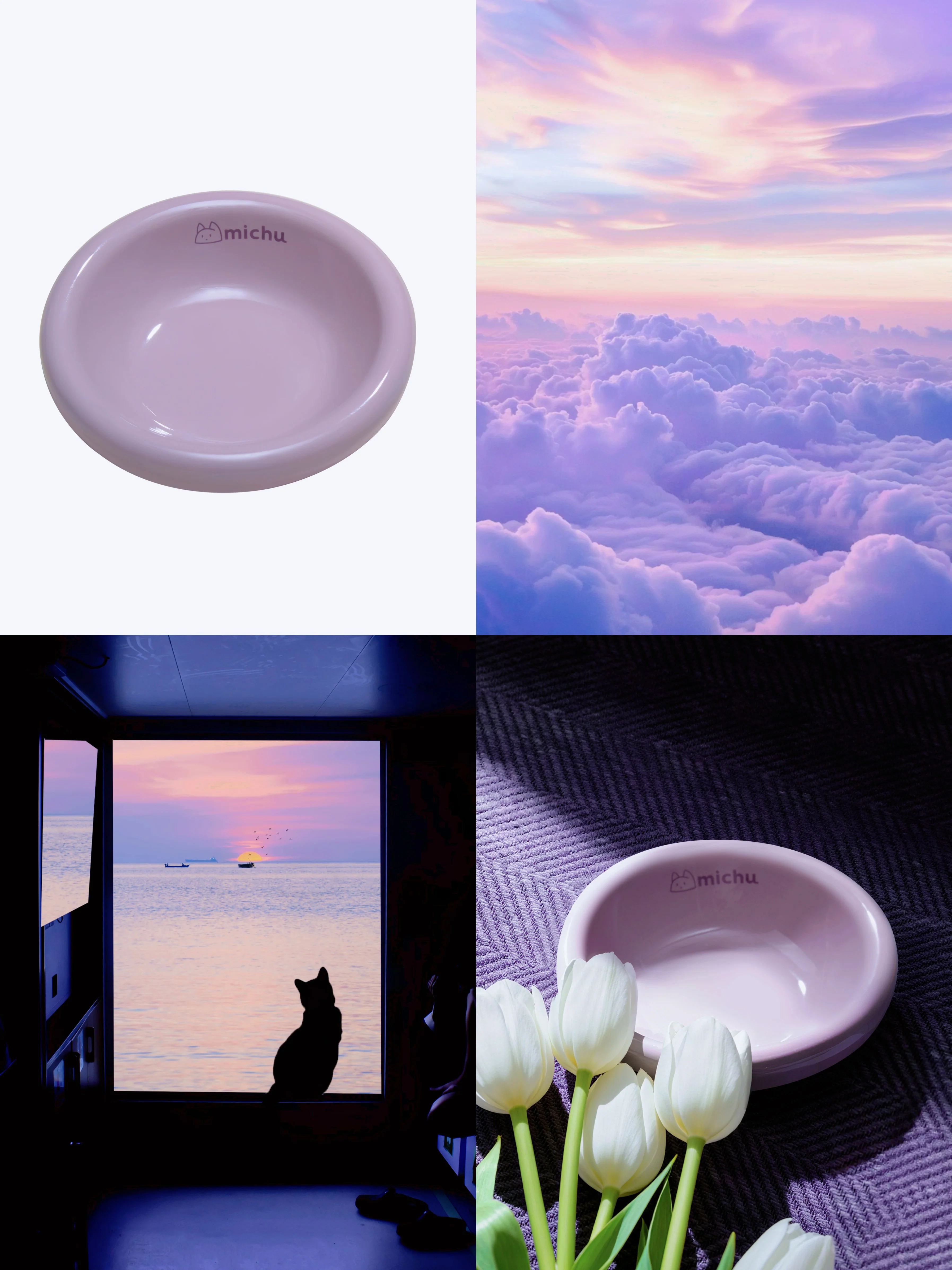 Michu Marshmallow Ceramic Cat Bowl – Anti-Whisker Fatigue Wide Shallow Design| Premium Cat Food Bowl - Image 2