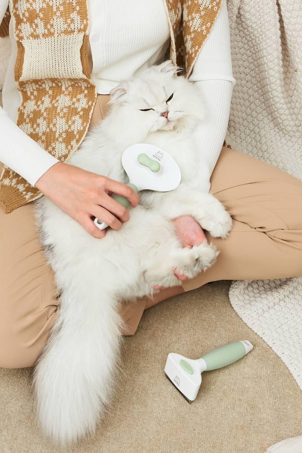 Michu Cream Round-Head Grooming Dog/Cat Brush - Perfect for Gentle Coat Care - Image 13