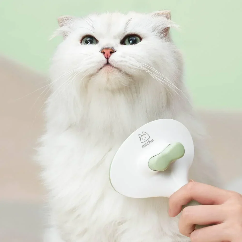 Michu Cream Round-Head Grooming Dog/Cat Brush - Perfect for Gentle Coat Care - Image 4